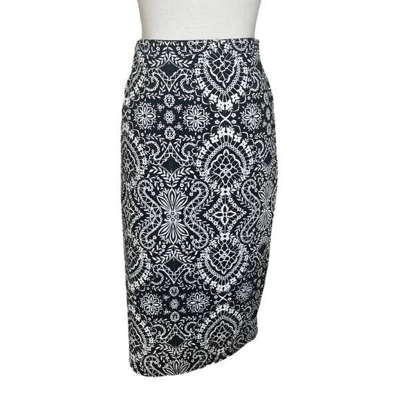 Roz & Ali Dressbarn Pencil Skirt Blsck Cream Baroque Texture Women’s Size Large - Picture 1 of 9